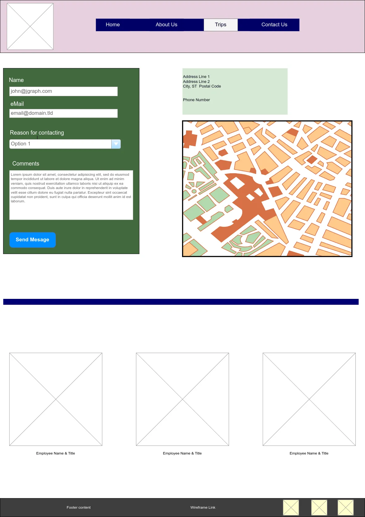 Contact Us wireframe