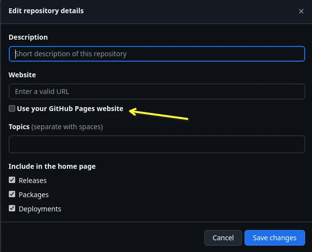 GitHUb Pages Check Box