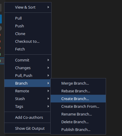 VSCode Create Branch