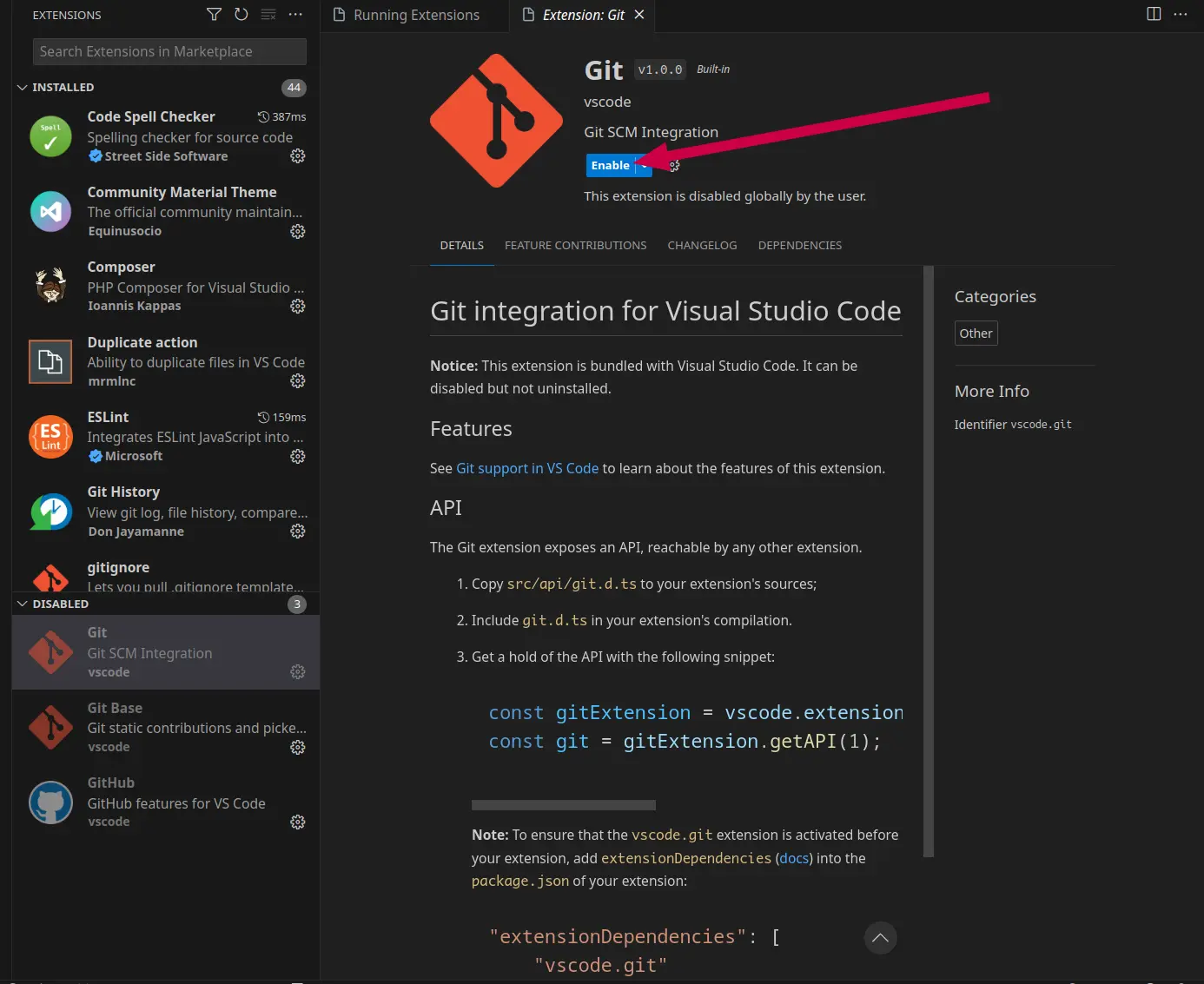 enable git