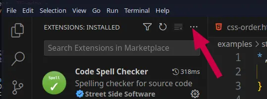 VSCode extension menu