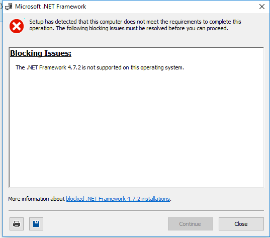 Windows .Net not supported