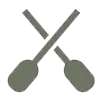 Pair of crossed blue oars with stylized blades set against a white background suggesting teamwork and outdoor adventure with a playful and energetic tone